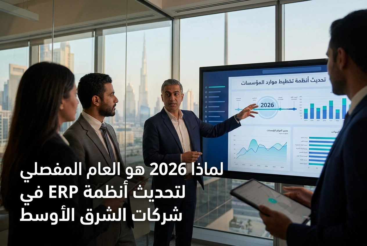 Professional header image for industry analysis: لماذا 2026 هو العام المفصلي لتحديث أنظمة ERP في شركات الش...