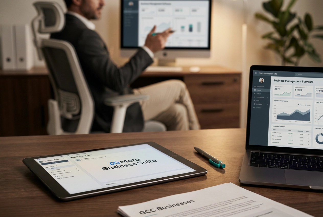 Professional header image for comparison analysis: Meta Business Suite vs. Business Management Software: Wha...