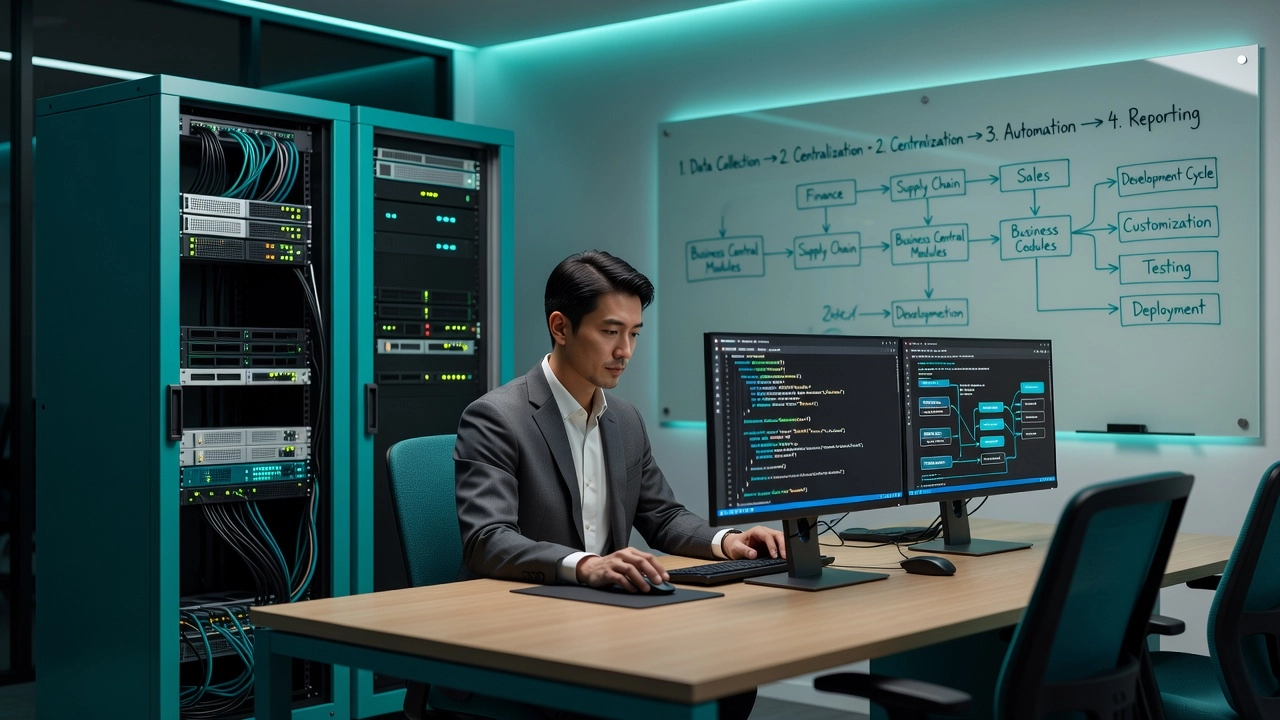 Professional header image for educational tutorial: ERP Programming Explained: What It Is and How Business Ce...